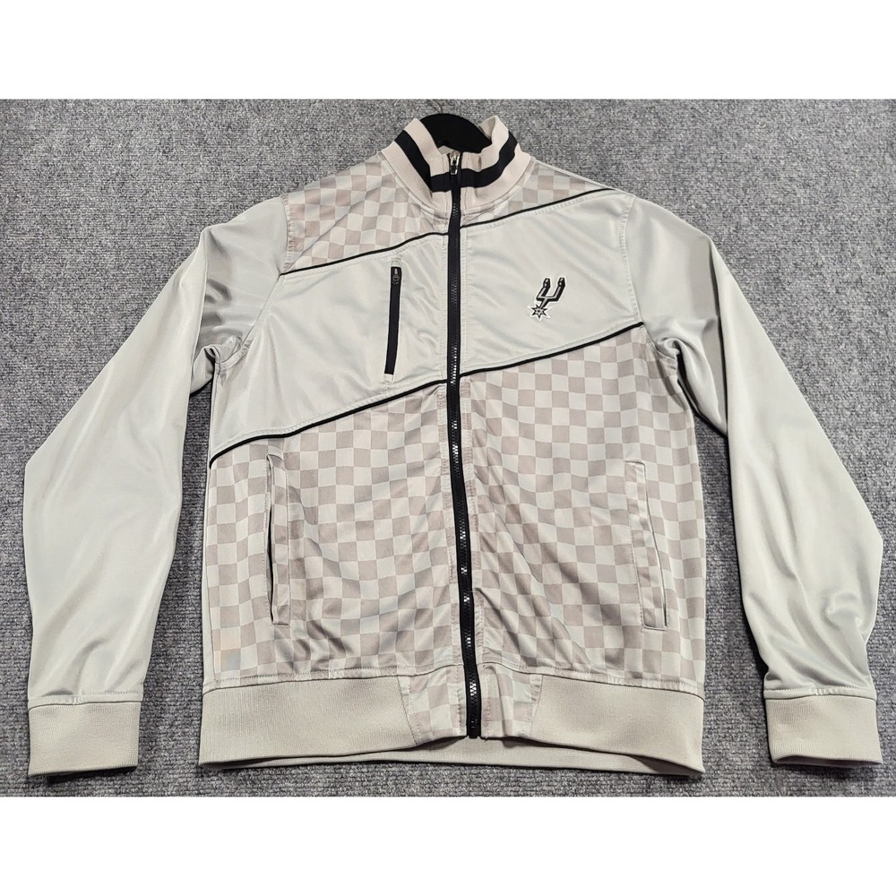 NBA Zipway San Antonio Spurs Medium Gray Checkered  Track Jacket Full Zip Retro